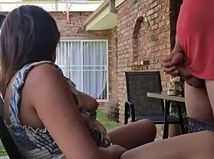 sucking his cock in the dress, want to join the outdoor fucking?