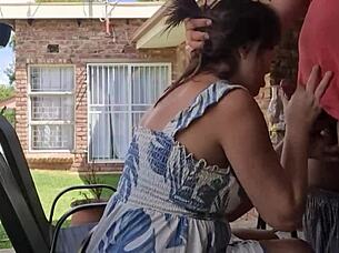 sucking his cock in the dress, want to join the outdoor fucking?