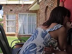 sucking his cock in the dress, want to join the outdoor fucking?