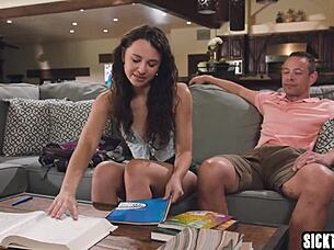 Petite sitter Liz Jordan takes huge cock eagerly