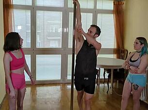 I Give Pole Dance Class To My Two Students And We End Up Fucking