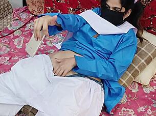 Sobia nasir performs college girl roleplay in uniform on live whatsapp