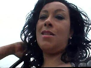 Danica Collins flashes big boobs outdoors in stockings