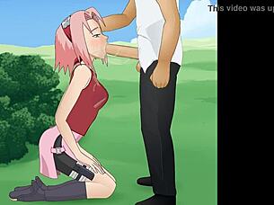 Sakura haruno from naruto does a super deepthroat in this hentai scene.