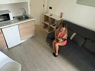 Plumber Spies Blonde's Ass And Gets Blowjob.