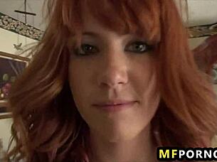 freaky redhead elle alexandra masturbates with dildo on shaved pussy