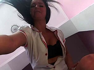 Watch this brunette milf dominate with her dirty feet in close up bdsm action