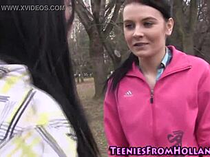 Lesbian teen fingers cunt in shower