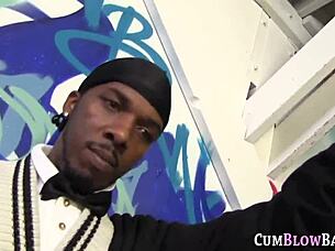 babe throating in a blowbang session.