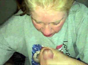 Blonde lass blowing cock and swallowing cum