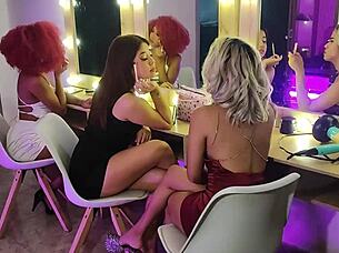 previous tv presenters chat in the dressing room during a break