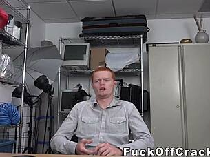 Redhead guy at work in office tempted by cash pleasures monster black dick