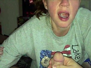 Blonde lass blowing cock and swallowing cum