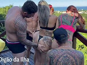 Hey, Curvy Redhead And Blonde In Big Ass Orgy On Balcony!