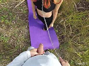 Kitty passionately sucks a stranger's dick then gets doggy fucked outdoors