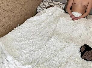 Cum on arab milf's tights after wet pussy play