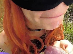 Kitty passionately sucks a stranger's dick then gets doggy fucked outdoors