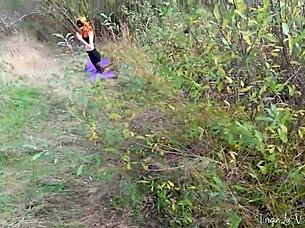 Kitty passionately sucks a stranger's dick then gets doggy fucked outdoors