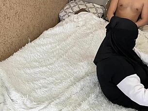 Cum on arab milf's tights after wet pussy play