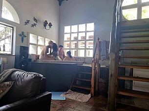 Three Girls Dominate Guy In Spa Bath Orgy