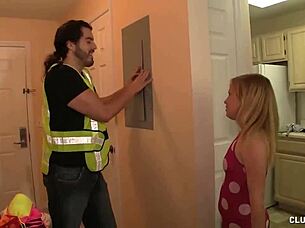 Does the topless teen 18+ jerk off the technician well?