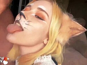 Steampunk girl in fox cosplay has hard doggy sex and blowjob leading to oral creampie.