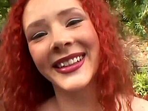 Redhead audrey opens to hung stud