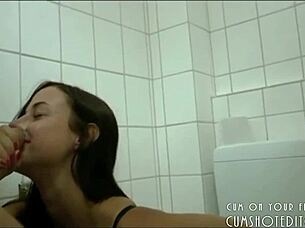 Young submissive brunette swallows deepthroat cumshot from big cock