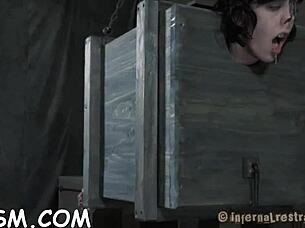 hottie in latex dress gets punished in garage with toys