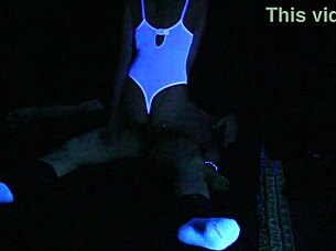 carrie blacklight stars in a blacklight sex scene with blonde fetish elements