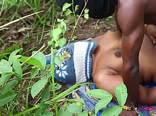 Thick black cock fucks fat pussy outdoors, cumming on her big ass.