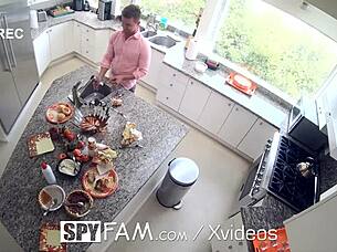 Step-sis gets fucked hard in the kitchen.