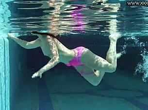 hot russian jessica lincoln relaxes in the pool, bikini on, looking so sexy