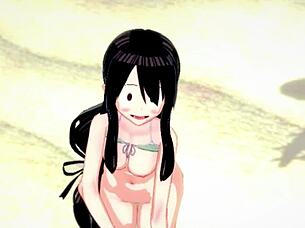 Tsuyu Froppy Feels Passionate Desire in Hot Swimsuit on Beach