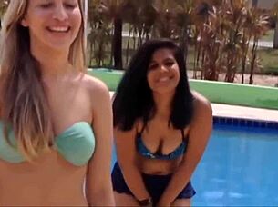 best friends pool challenge with yoga twists