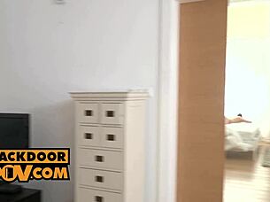 In this POV scene, sexy blonde teen Kira Thorn enjoys hardcore anal fucking and blowjob