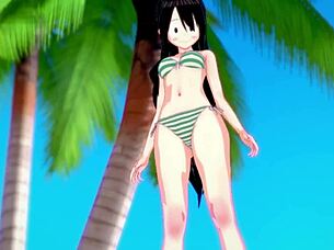 Tsuyu Froppy Feels Passionate Desire in Hot Swimsuit on Beach