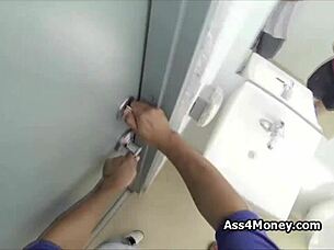 Teen in financial trouble uses a payphone and then gives a blow job