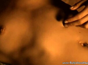 Happy Asian brunette dances nude in striptease