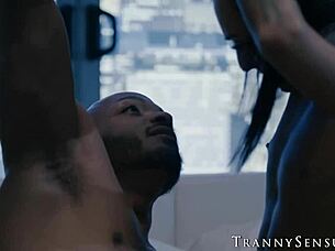 Tgirl khloe kay rides big black cock in lingerie, balls deep to cum explosion