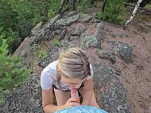 Petite amateur gets cum extraction from instructor while hiking in mountains