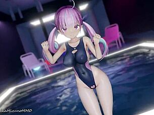 Milujem sledovať Minato Aqua a Yozora Mel v spojovacom tanci MMD R-18 virtuálny youtuber s cicmi a zadkom