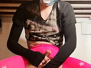 ladyboy rides a dildo for the first time in this gentle scene