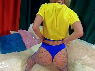 Girl in grid sucks big cock hard for double penetration and cum on ass 😍