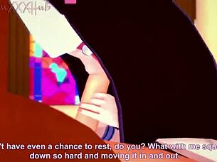 Sarvente and boyfriend get wild in church hentai scene.