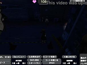 Secret outdoor masturbation under coat in hentai game. 😏