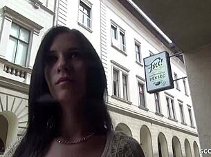 german scout approaches 18 year old teen on street and fucks for money without condom