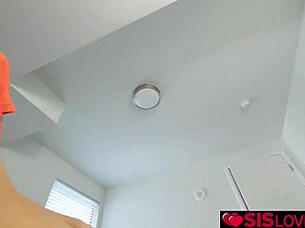 holly hendrix interrupts her stepbro jerking off, giving blowjob and licking his big cock.