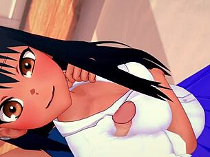 Nagatoro in old uniform teases with big uncensored dick.