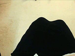 the milf wife says, 'stroke your cock to my hot curvy legs in tan pantyhose and high heels, upskirt view with dirty talk.'